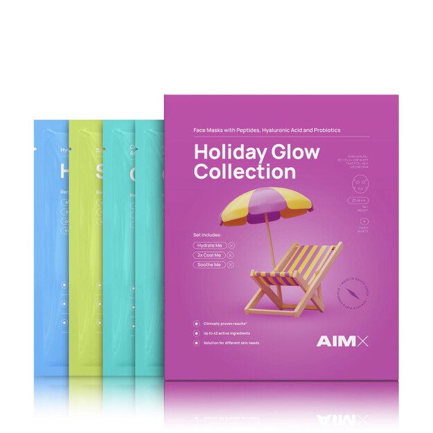 AIMX lakštinių kaukių rinkinys "Holiday Glow Collection", 4vnt. 1