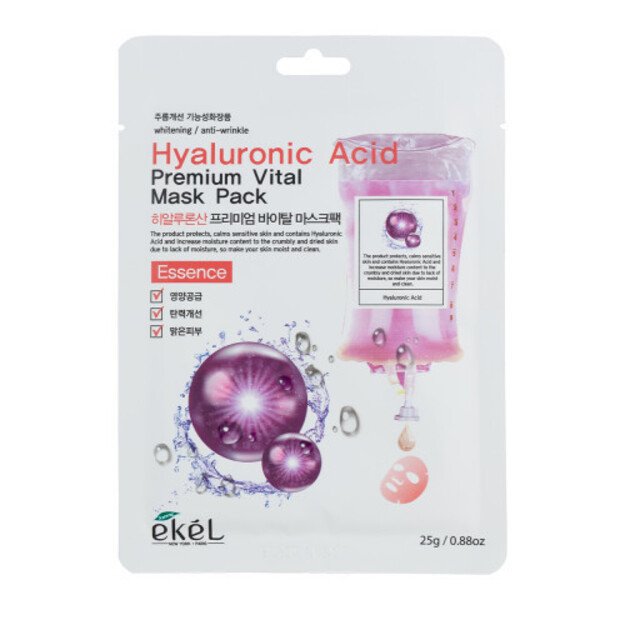 Hyaluronic Acid Premium Vital Mask Pack veido kaukė su hialurono rūgštimi, 25 g.